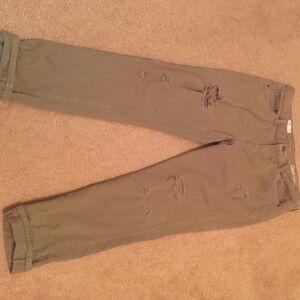 Olive green distressed jeans